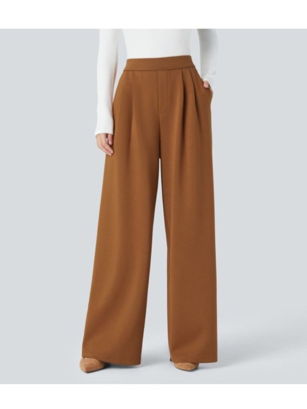Halara Womens Sz Medium Brown Wide-Leg Pants With Pockets High-Waisted